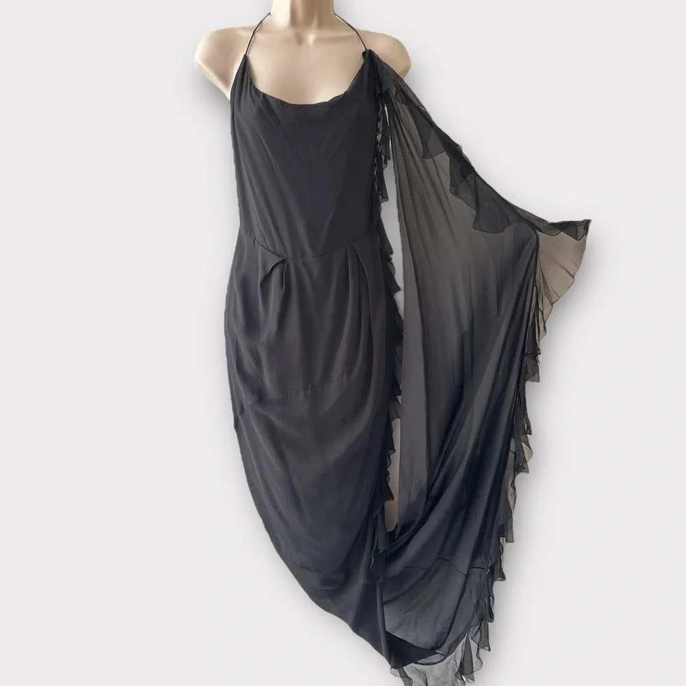 Vintage Yves Saint Laurent 1990s Black Silk XS 36 Chiffon YSL Ruffle Maxi Dress